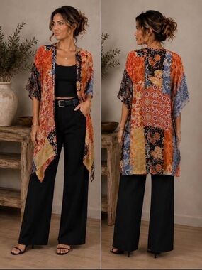 Boho Patchwork print Floral Kimono - Multi Color